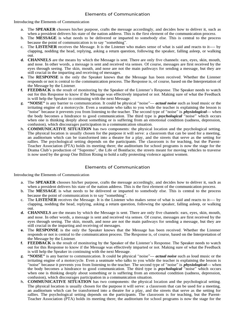 Elements of Communication | PDF | Communication | Classroom