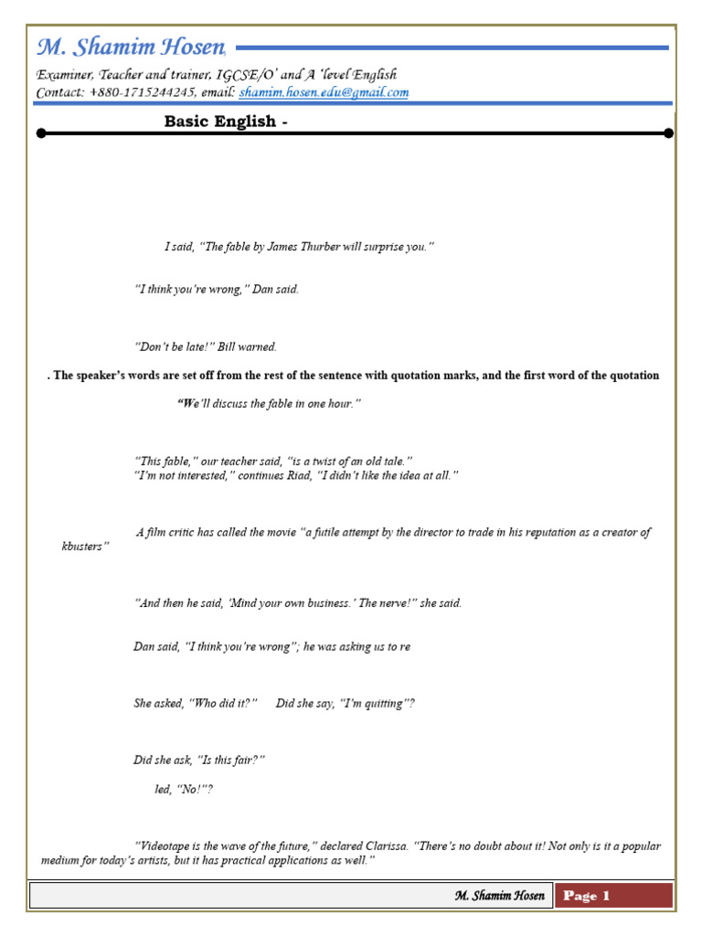 Punctuation For Dialogue | PDF | Quotation Mark | Comma