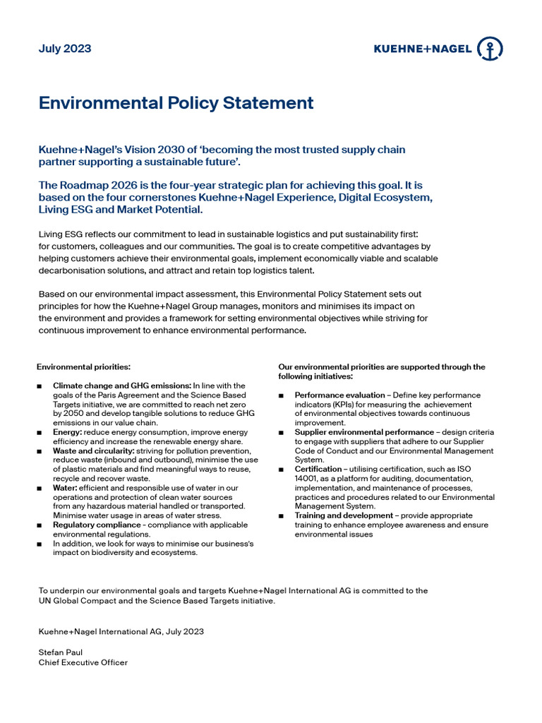 Company Environmental Policy Statement 2023 | PDF | Sustainability ...