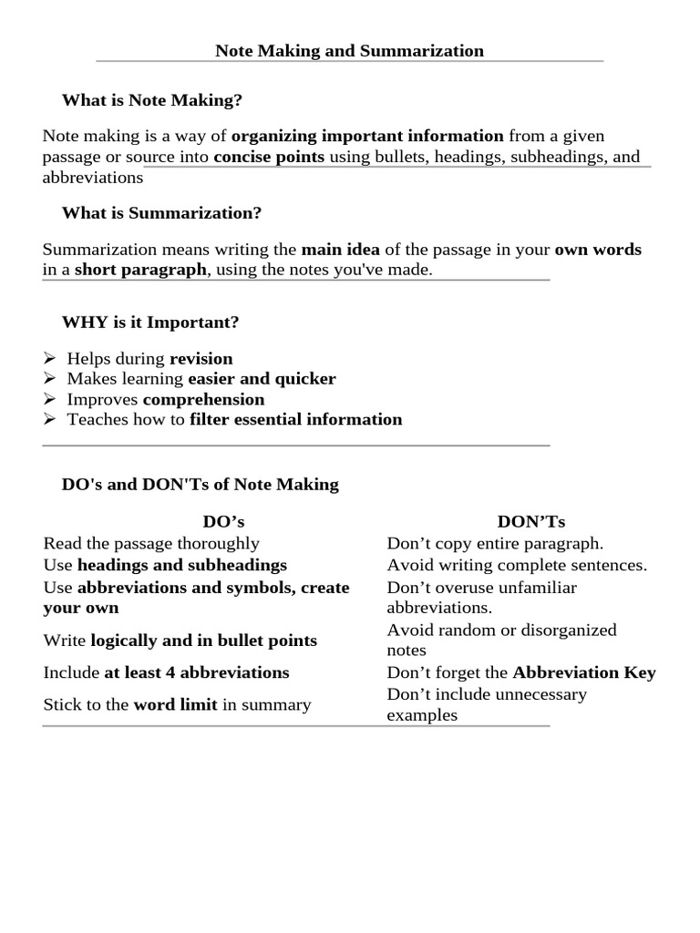 Practice Note Making and Summarization 1 | PDF | Kite
