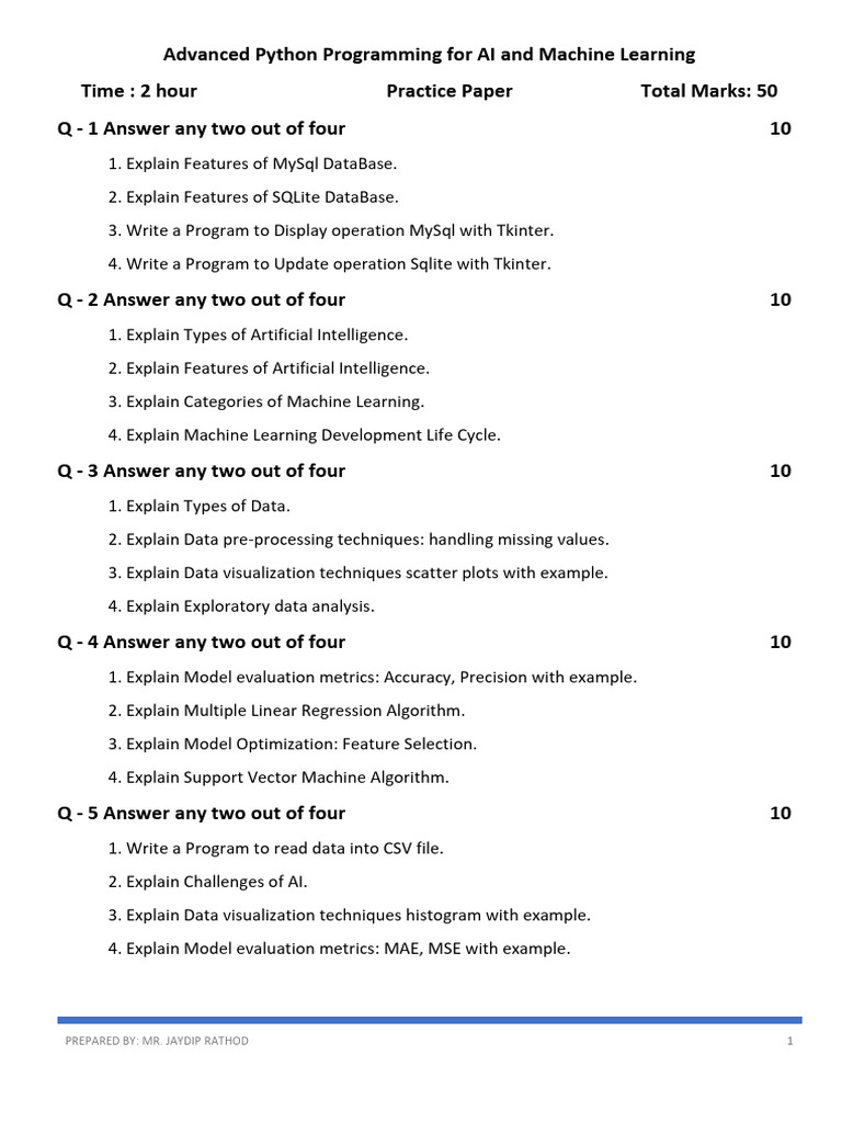 Adv Python Practice Paper 2026 | PDF