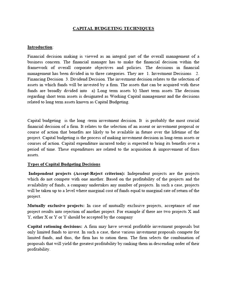 Capital Budgeting Techniques | PDF | Capital Budgeting | Net Present Value