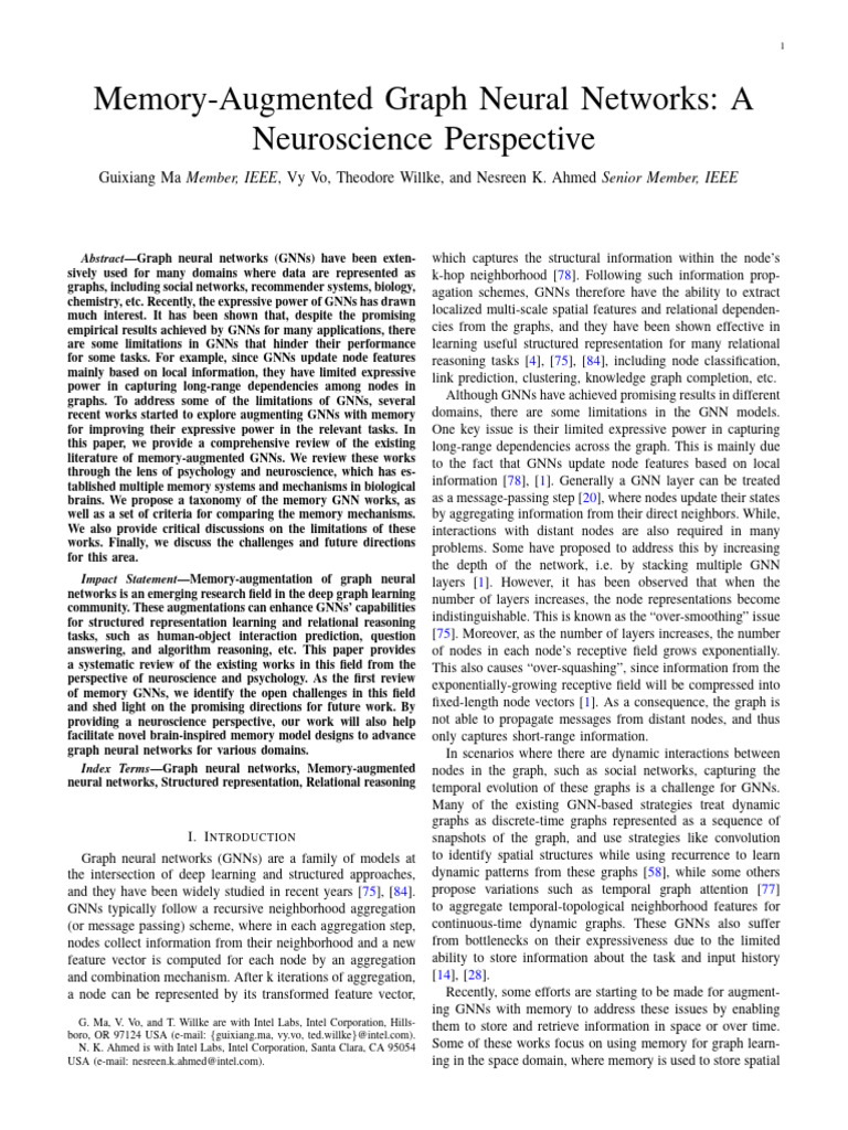 Memory Augmented Graph Neural Networks A | PDF | Neuroscience ...