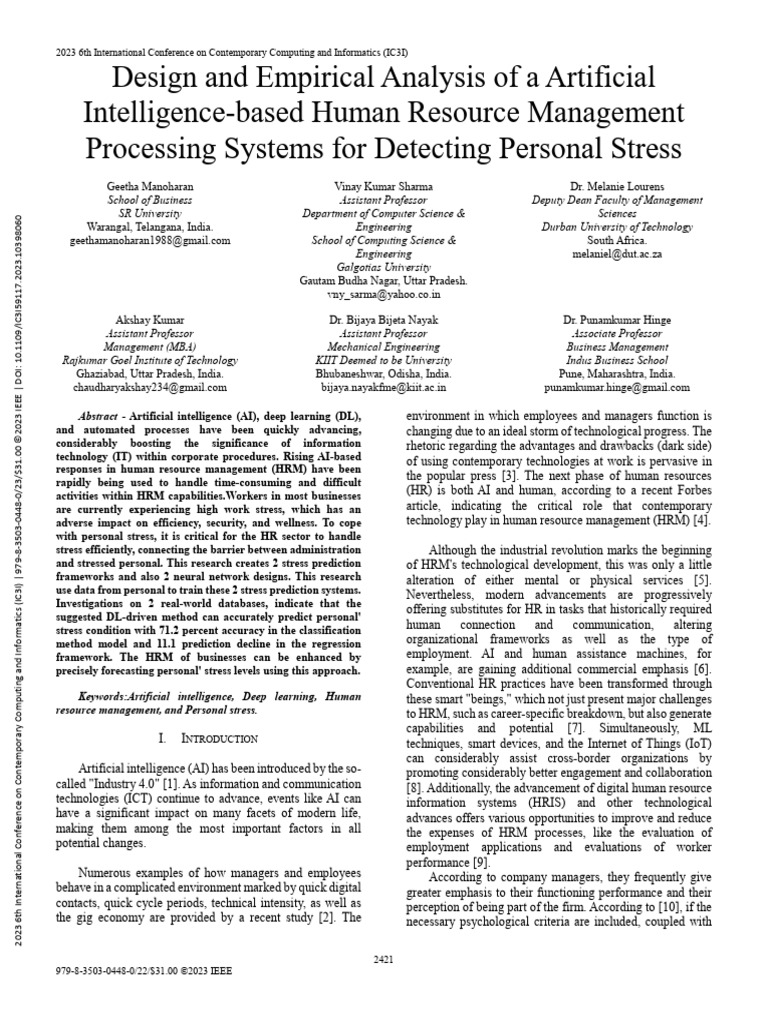 Design and Empirical Analysis of A Artificial Intelligence-Based Human ...
