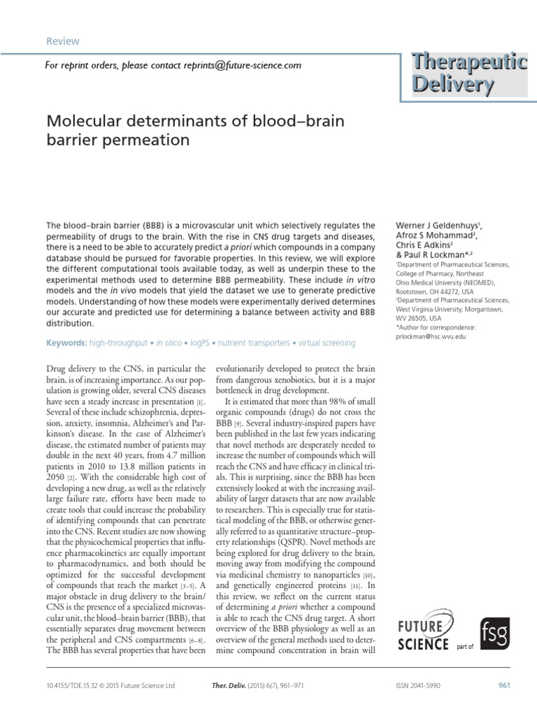 Molecular Determinants of Blood-Brain | PDF | Cell Membrane | Biology