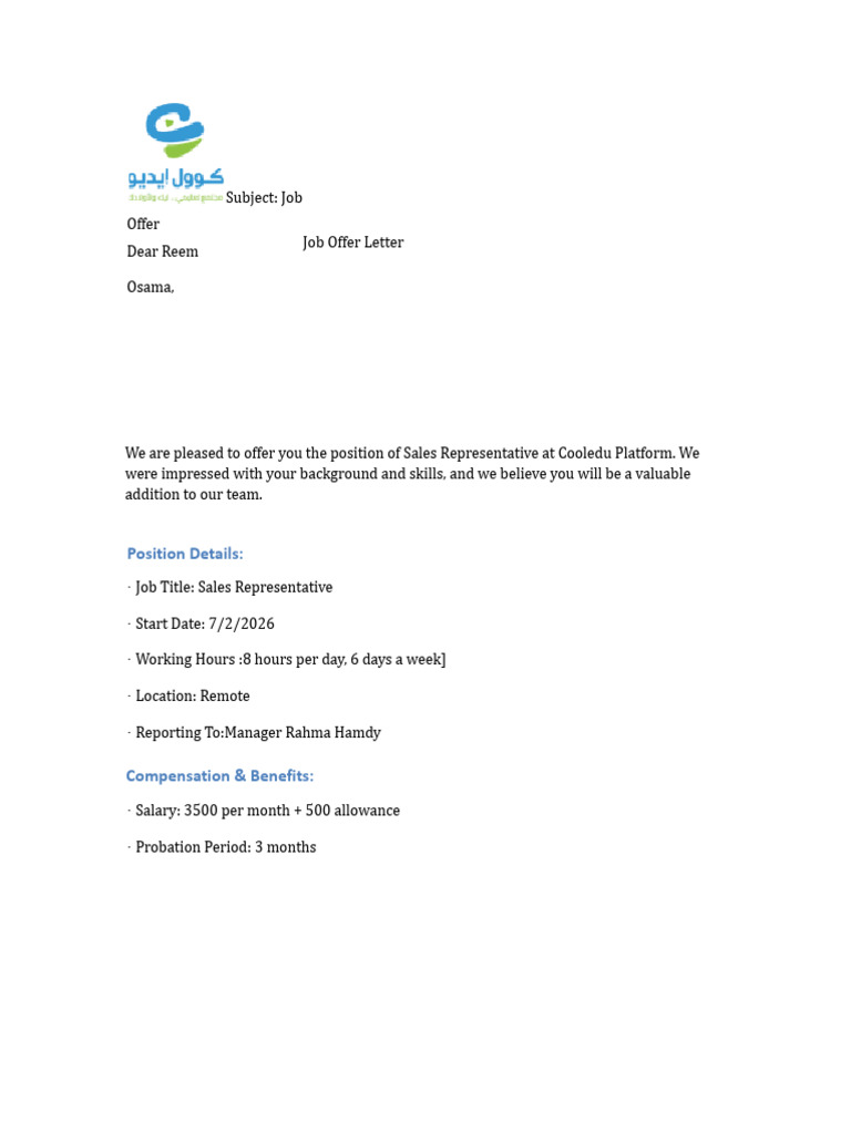 Official Job Offer Letter 10 | PDF