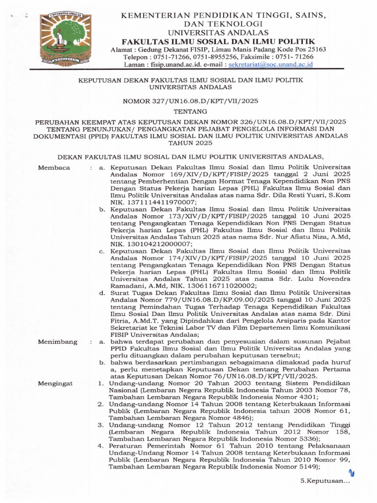SK Ppid Perubahan IV 2025 | PDF