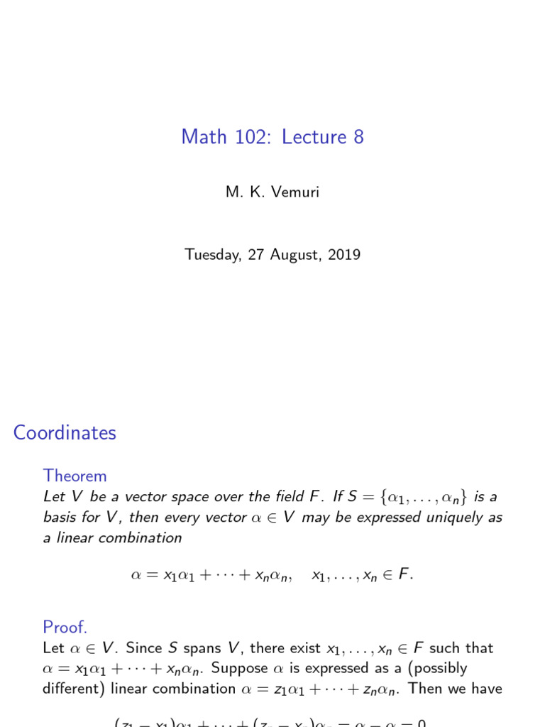 Hout l8 | PDF | Basis (Linear Algebra) | Linear Map