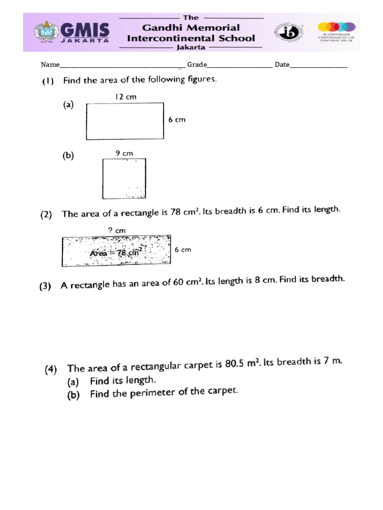 Area of Rectangle and Square Word Problems | PDF