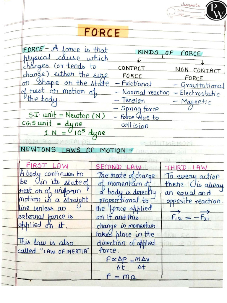 Force, Work, Power and Energy: Handwritten Notes - PDF Only - VICTORY ...