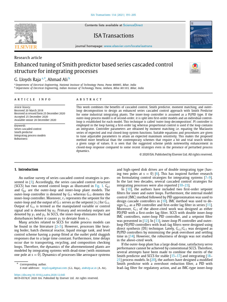 Enhanced Tuning of Smith Predictor Based Series Cascaded Control | PDF ...