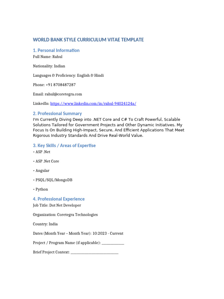 World Bank CV Template | PDF