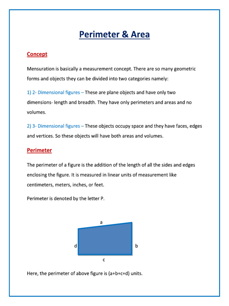 Perimeter & Area Notes | PDF