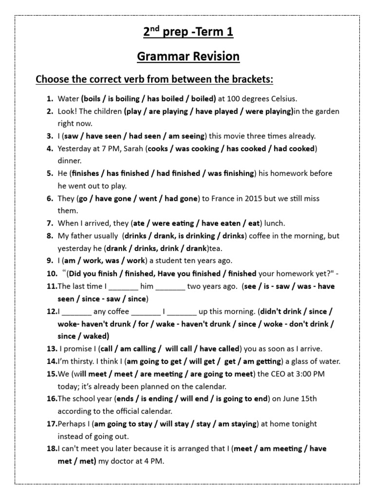2nd Prep - Revision Sheet 1st Term | PDF