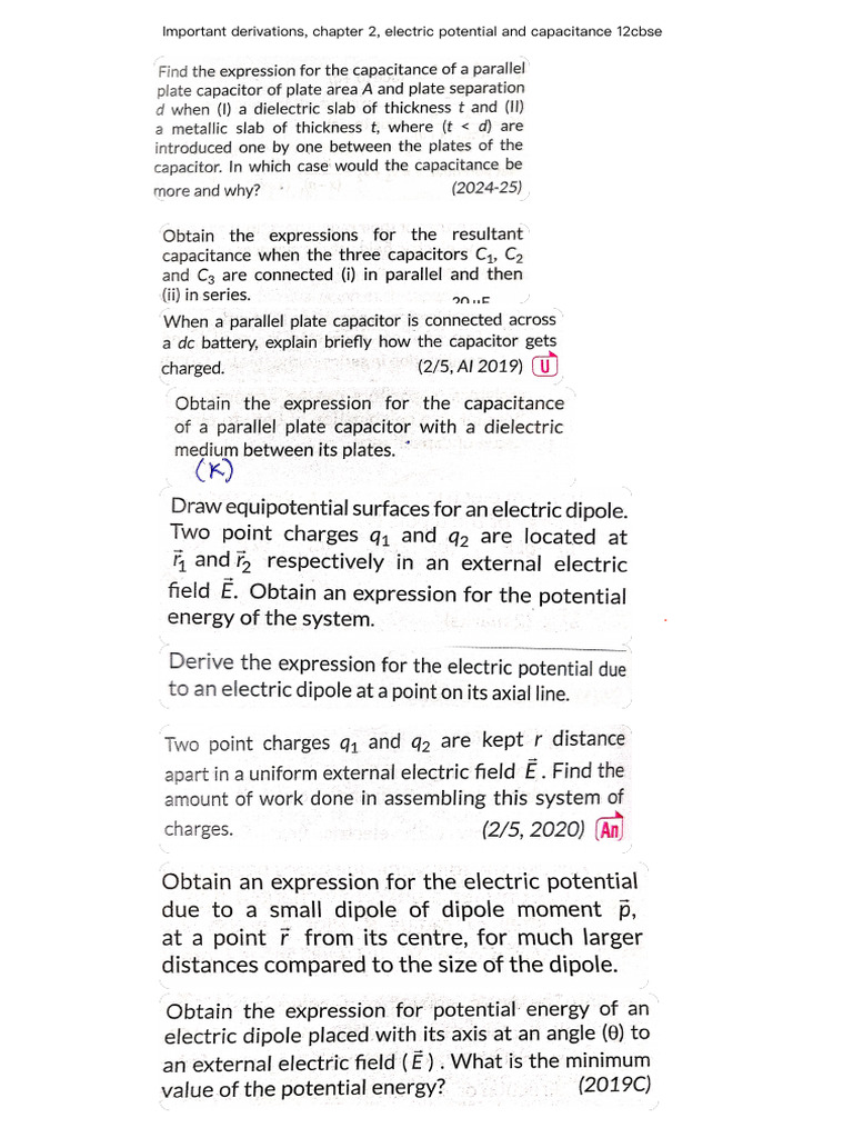 Chapter 2 Important Derivations Electric Potential and Capacitance | PDF