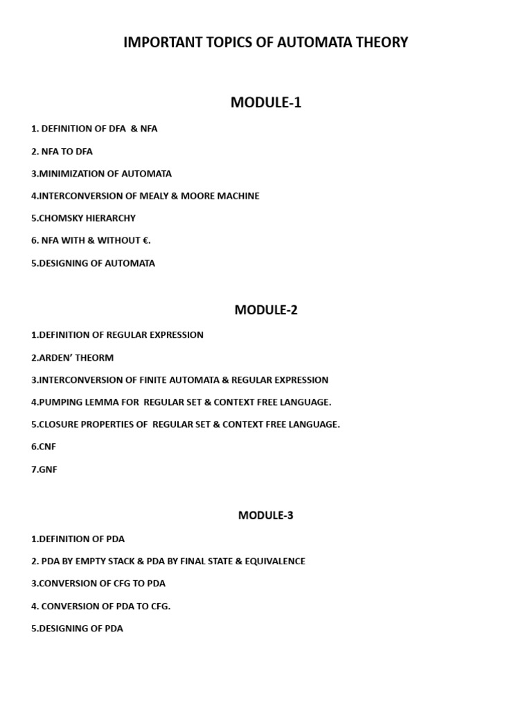 Important Topics of Automata Theory: Module-2 | PDF