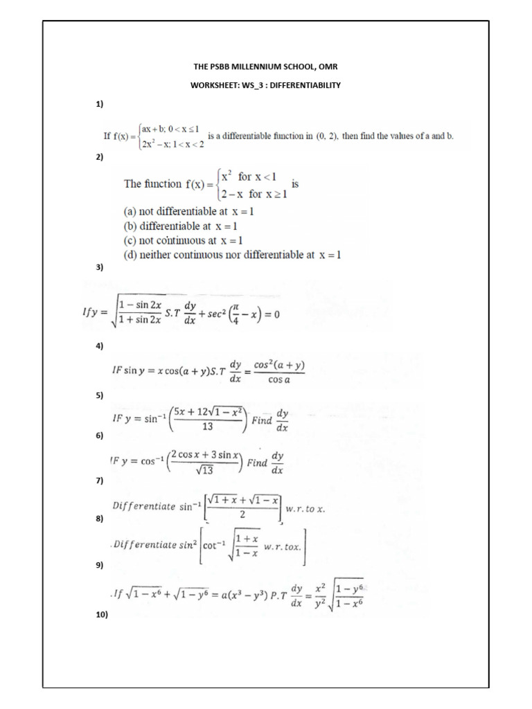 Ws 3 Differentiability | PDF