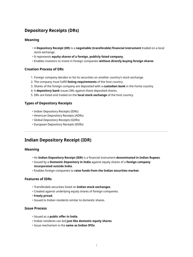 Depository Receipts - Study Notes | PDF | American Depositary Receipt ...