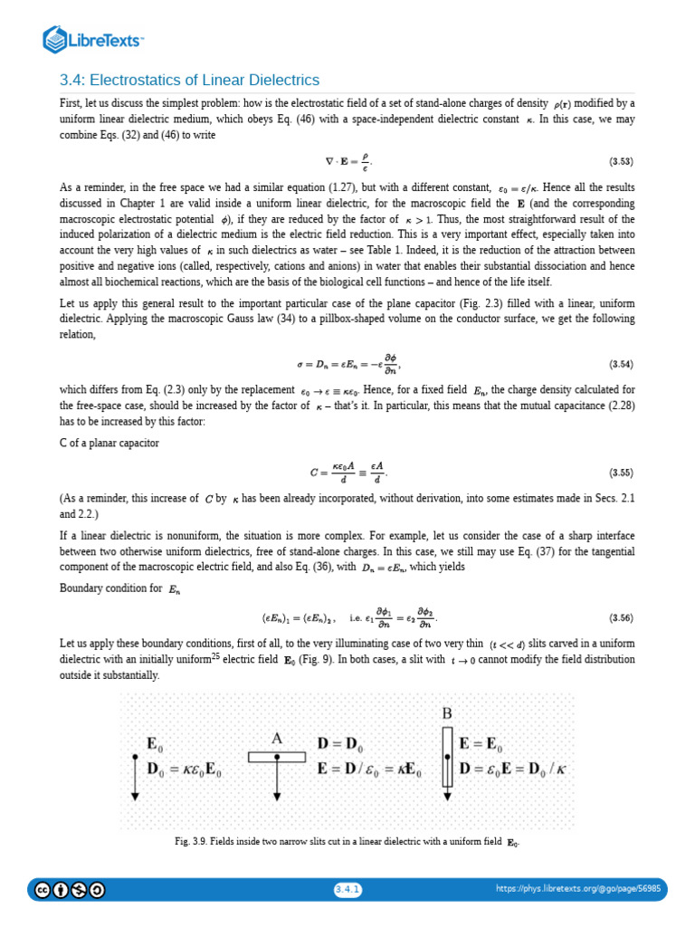 3.04 Electrostatics of Linear Dielectrics | PDF | Capacitance | Capacitor