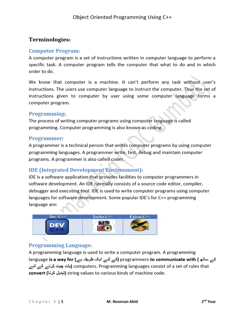 CH 3 2nd Year Complete (Nouman) Object Oriented Programming Using C - 1 ...