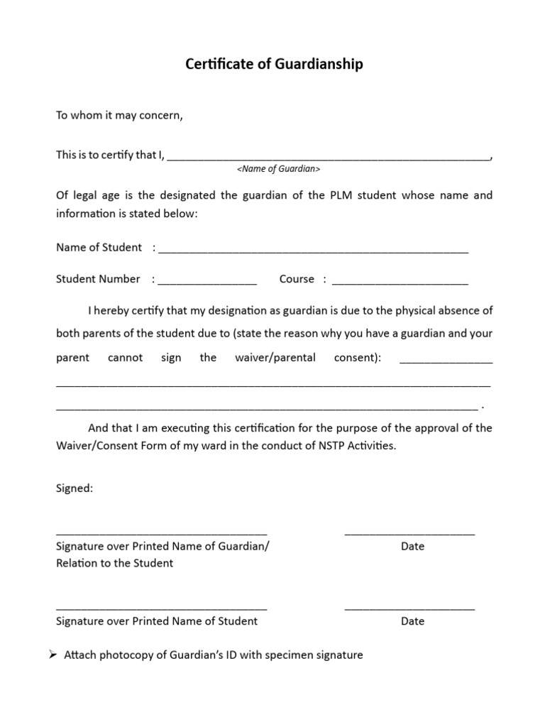 Certificate of Guardianship For NSTP Activities | PDF