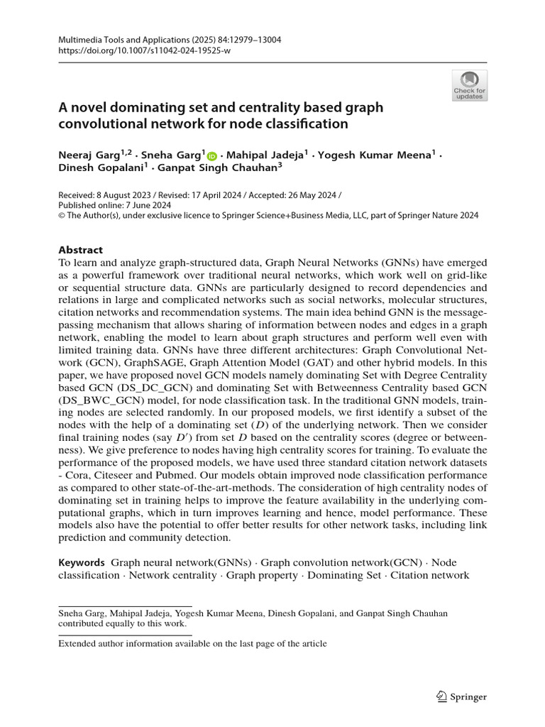 A Novel Dominating Set and Centrality Based Graph Convolutional Network ...