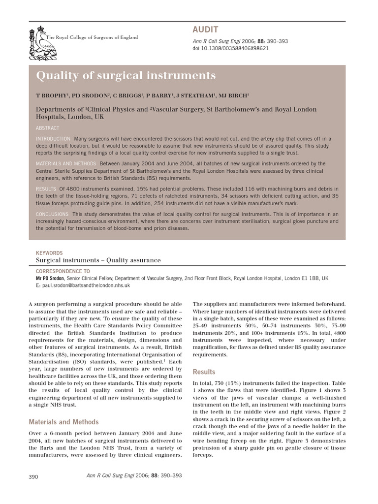 Quality of Surgical Instruments | PDF | Surgery