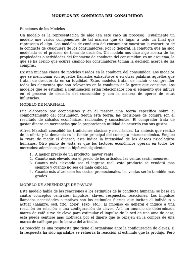 Modelos de Conducta Del Consumidor | PDF | Comportamiento | Los ...