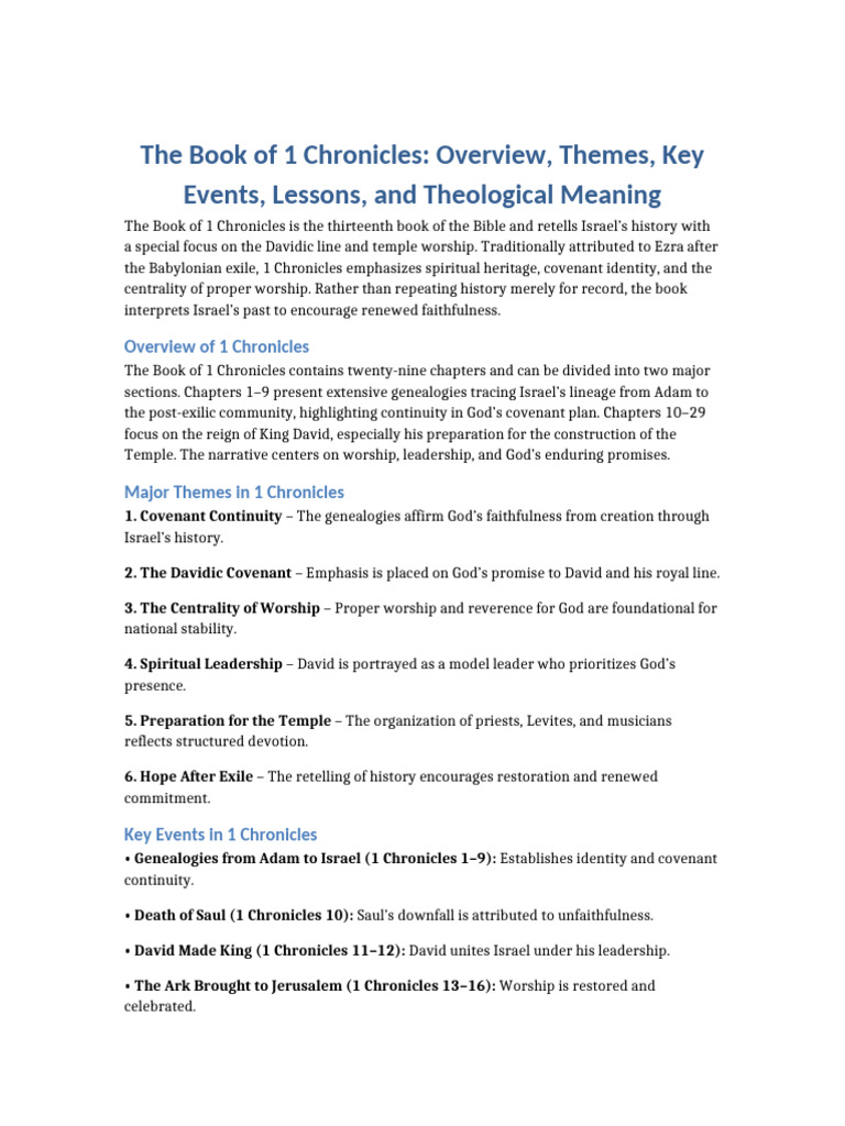 The Book of 1 Chronicles | PDF | Books Of Chronicles | Covenant (Biblical)