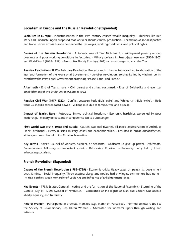 Russian Revolution Notes | PDF | Russian Revolution | French Revolution