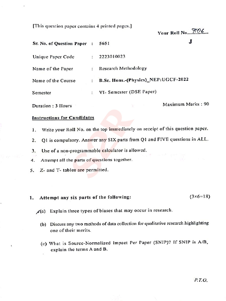 Research Methodology QP 2025 | PDF