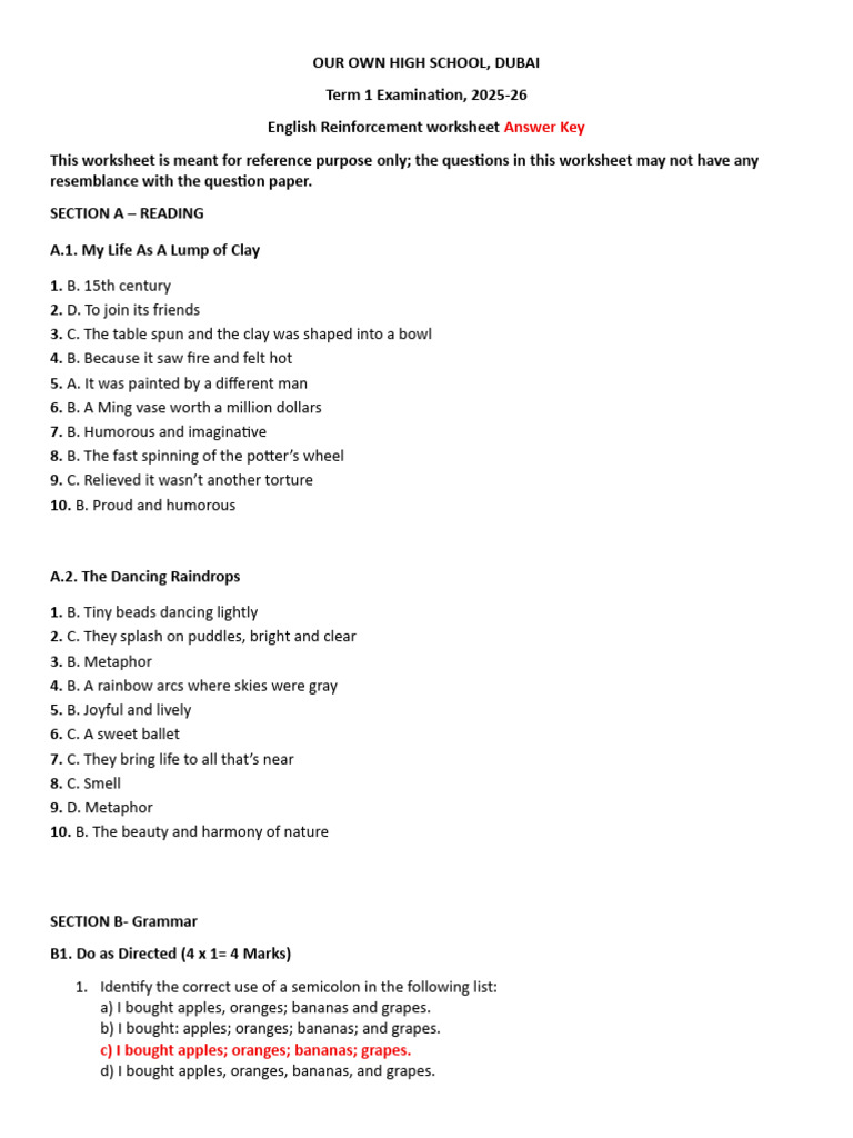 GR 8 Term 1 Reinforcement 2025-26 - Answer Key | PDF | Communication