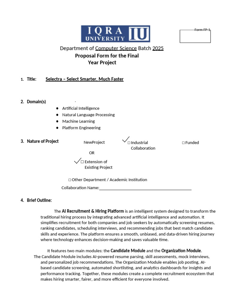 FYP Project Proposal Final Selectra-1 | PDF | Artificial Intelligence ...