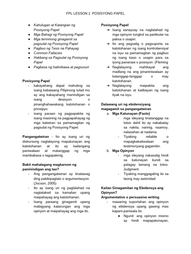 FPL T2 - Lesson 1 | PDF