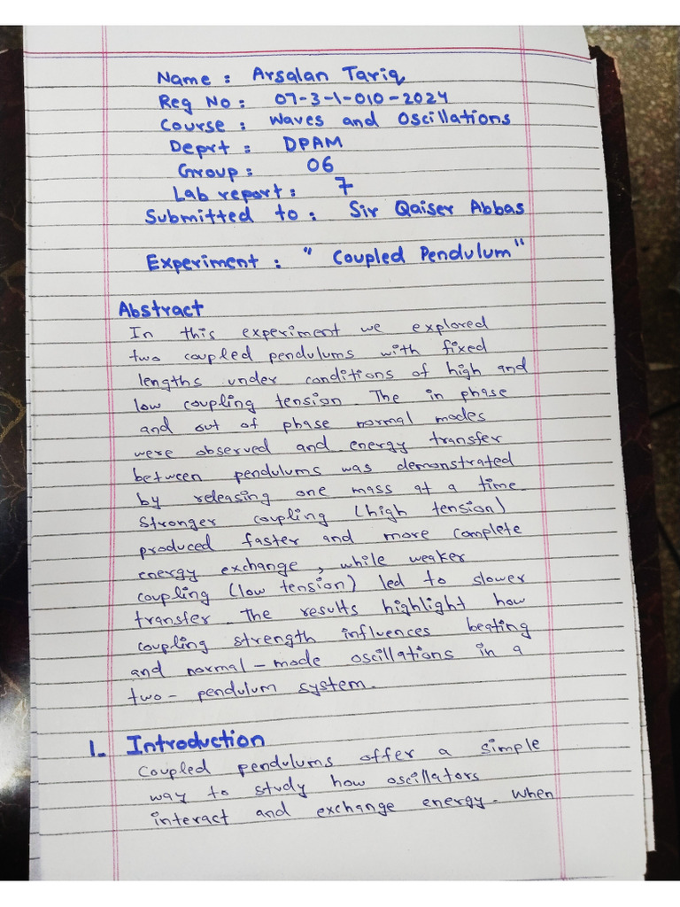 Arsalan Tariq WO Lab Coupled Pendulum | PDF