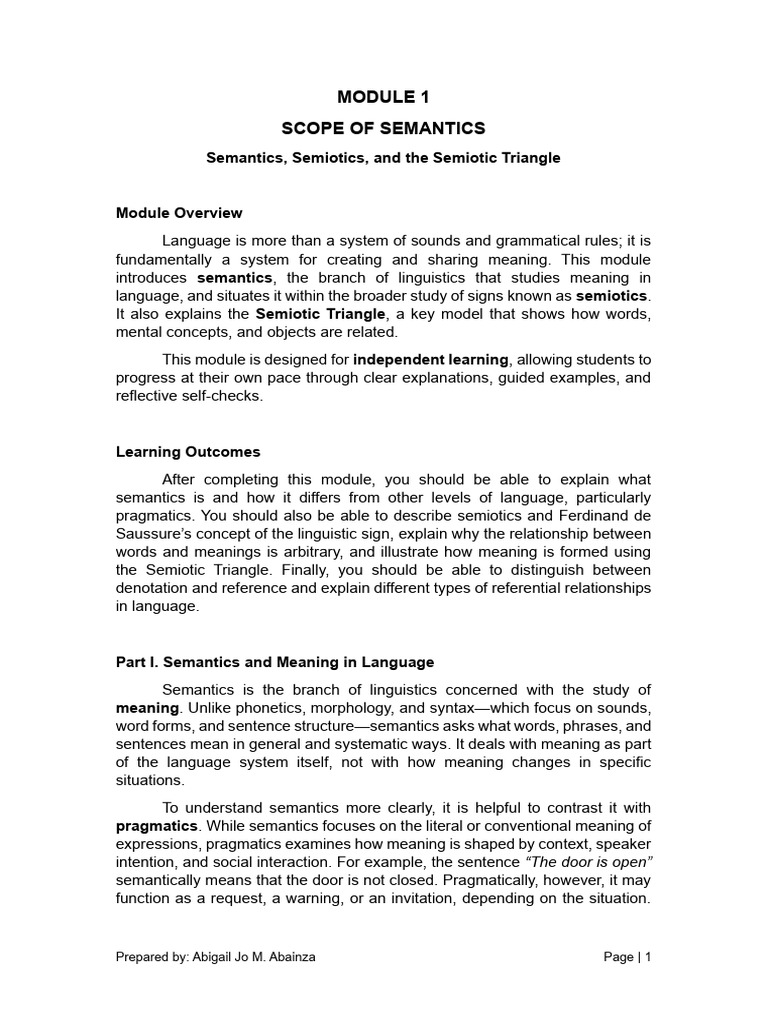 MODULE 1 - Scope of Semantics | PDF | Semantics | Semiotics