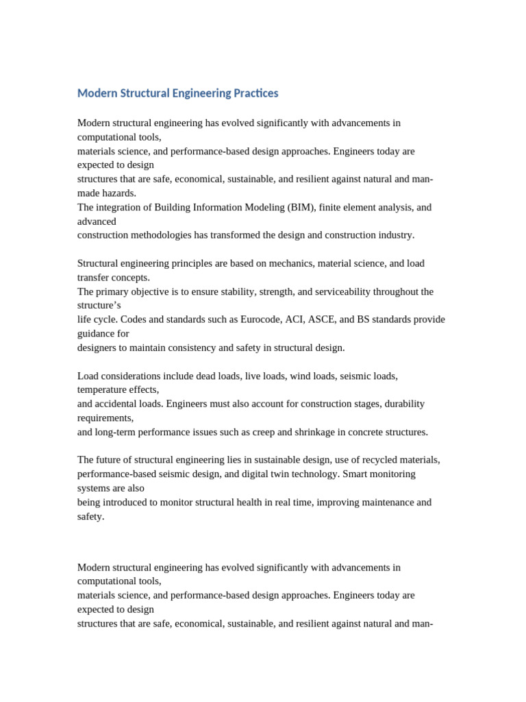 Document 1 Modern Structural Engineering Practices | PDF | Structural ...