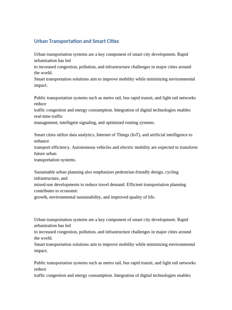 Document 3 Urban Transportation and Smart Cities | PDF | Transport ...