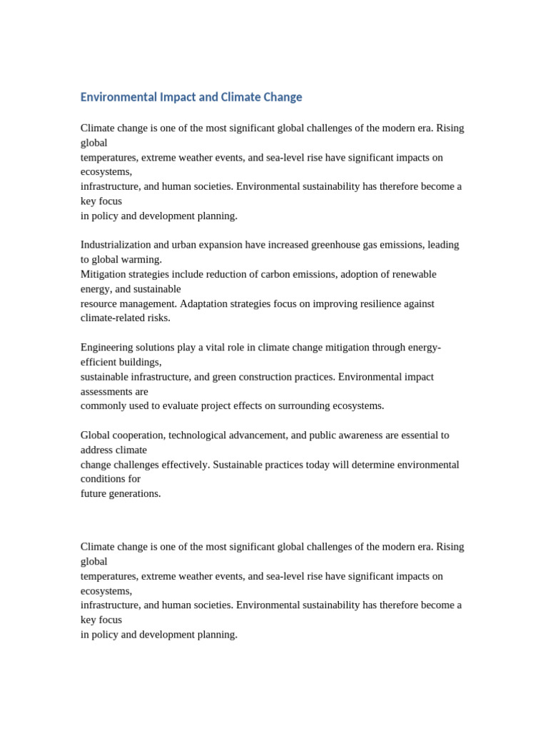Document 5 Environmental Impact and Climate Change | PDF | Climate ...