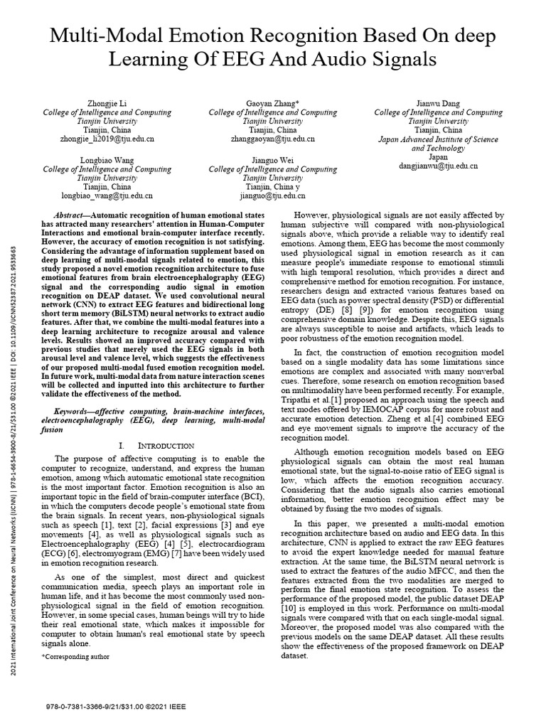 Multi-Modal Emotion Recognition Based On Deep Learning of EEG and Audio ...