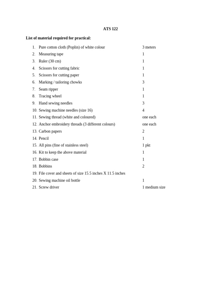 List of Material Required | PDF