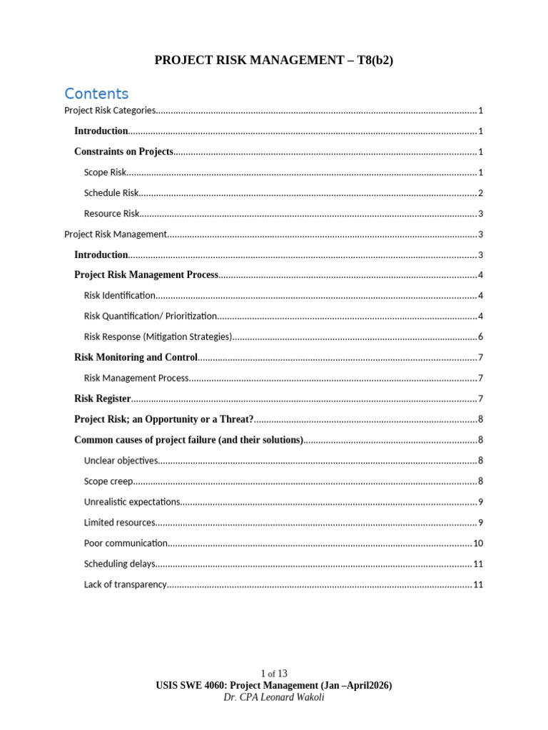 Project Risk Management - T8 (b2) | PDF | Risk Management | Risk