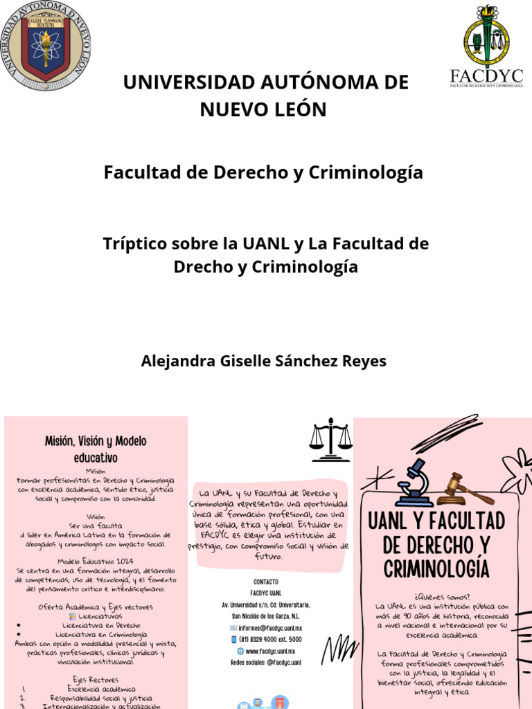 Tríptico UANL Y FACULTAD DE DERECHO Y CRIMINOLOGÍA AGSR PDF | PDF ...