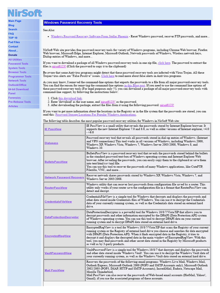 Password Recovery Tools For Windows | PDF | Internet Explorer ...