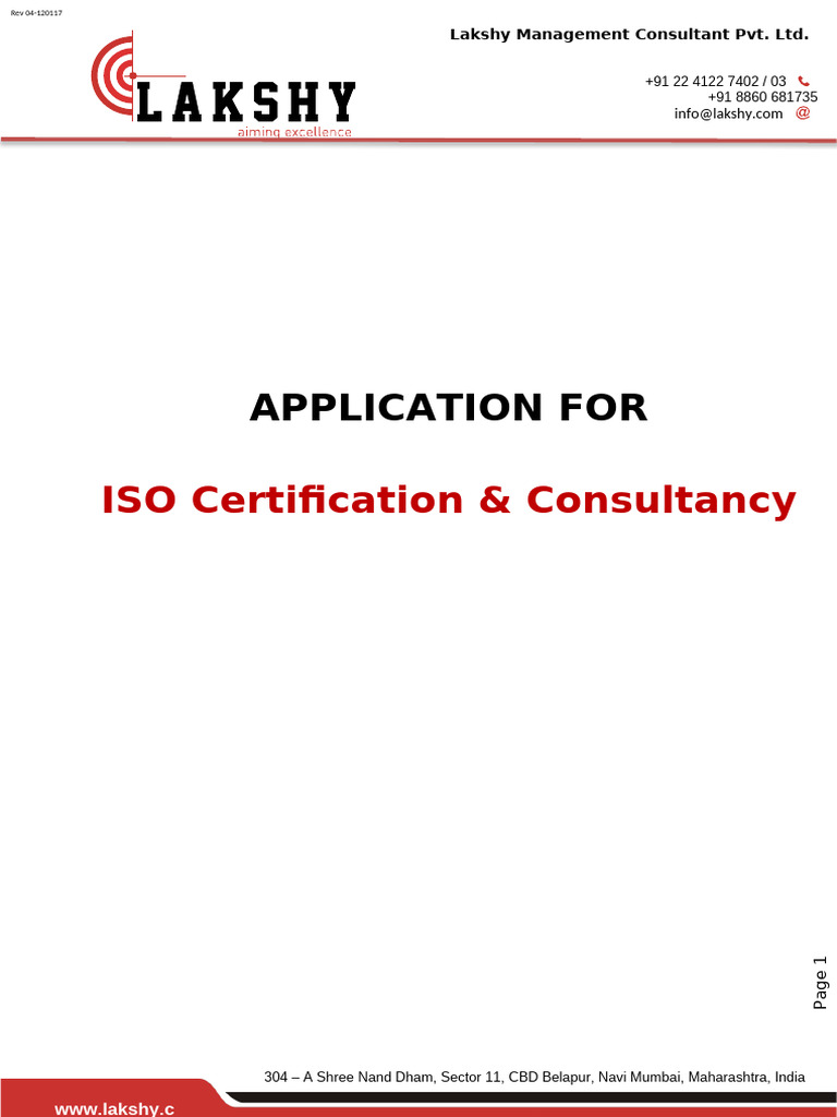 ISO Certification & Consulting Application Form - Lakshy - Rev04 ...