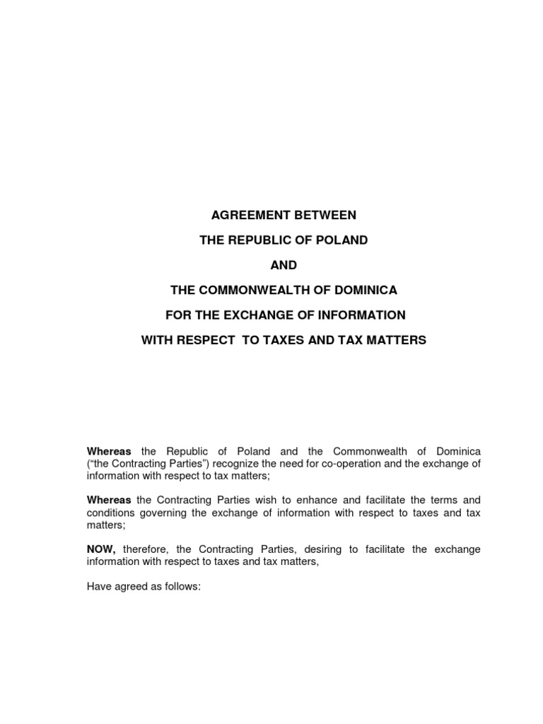 TIEA Agreement Between Dominica and Poland | PDF | Trust Law | Legal ...