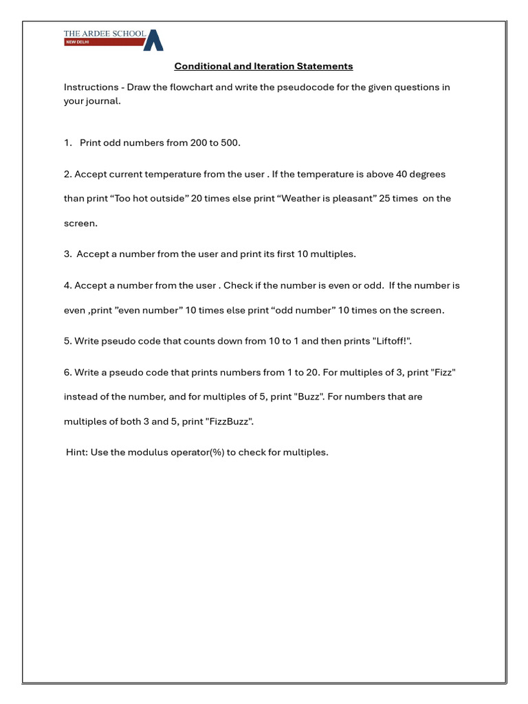 Iteration and Conditional - Flowchart and Pseudocode | PDF