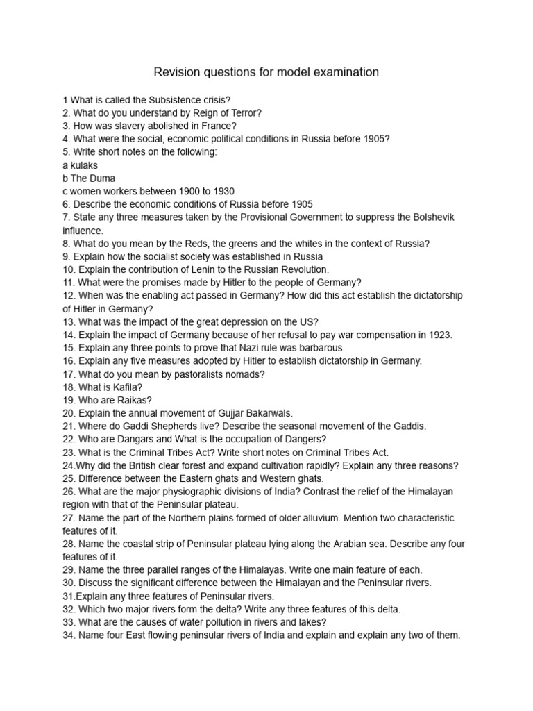 Revision Questions For Model Exam | PDF | Monsoon | Himalayas
