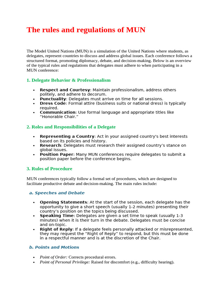 The Rules and Regulations of MUN (Updated) | PDF | Government