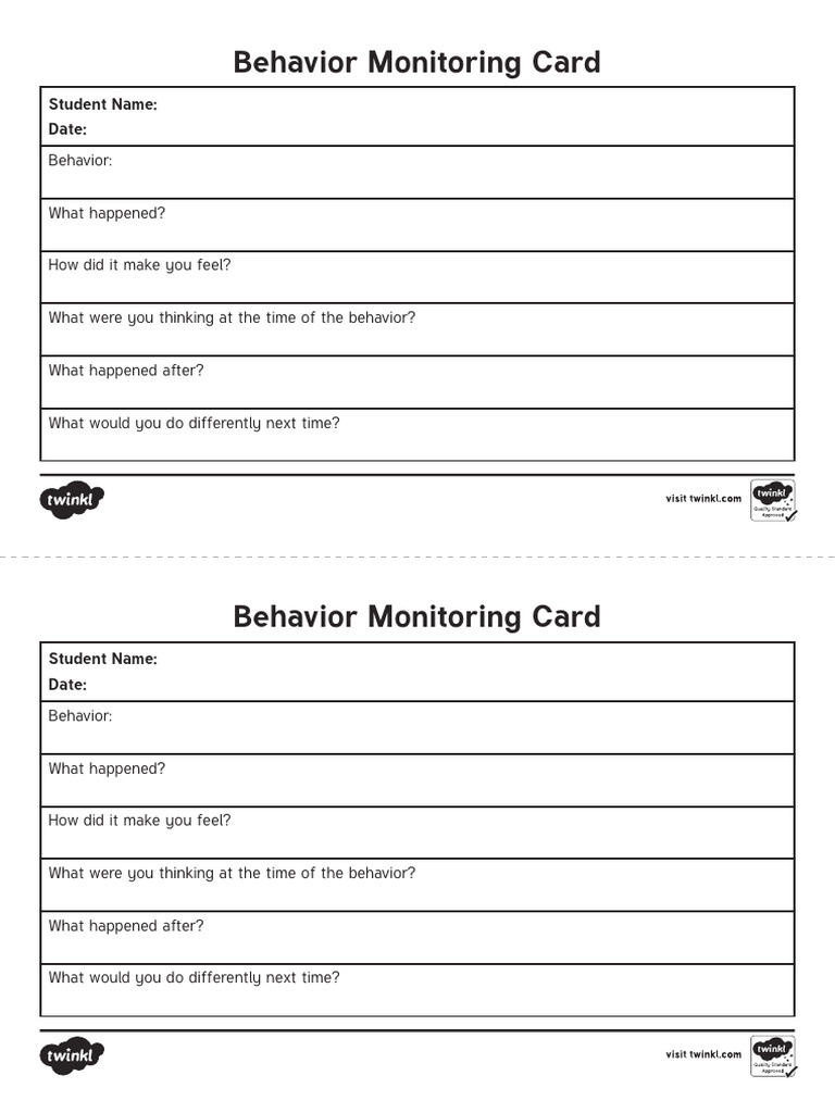 Behavior Monitoring Card | PDF